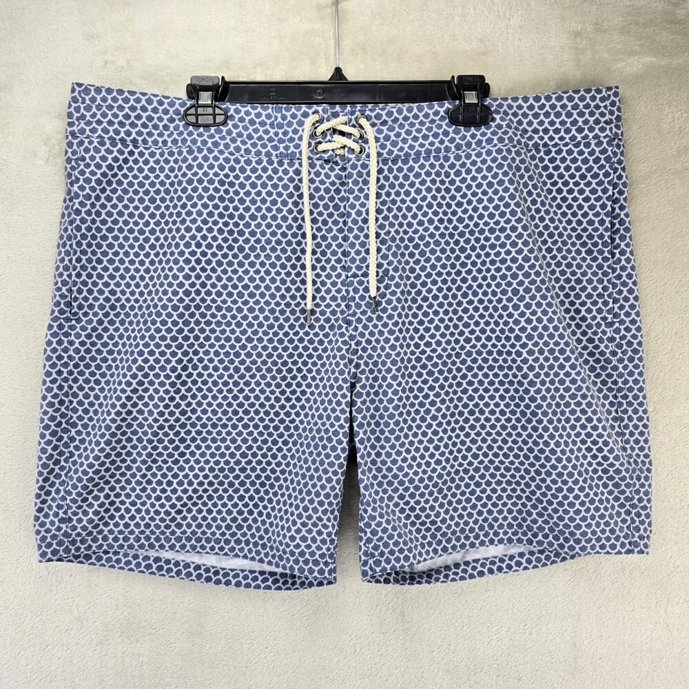 Faherty Classic Boardshort Fishscale Batik Men's Size 40 Blue Swim Trunks